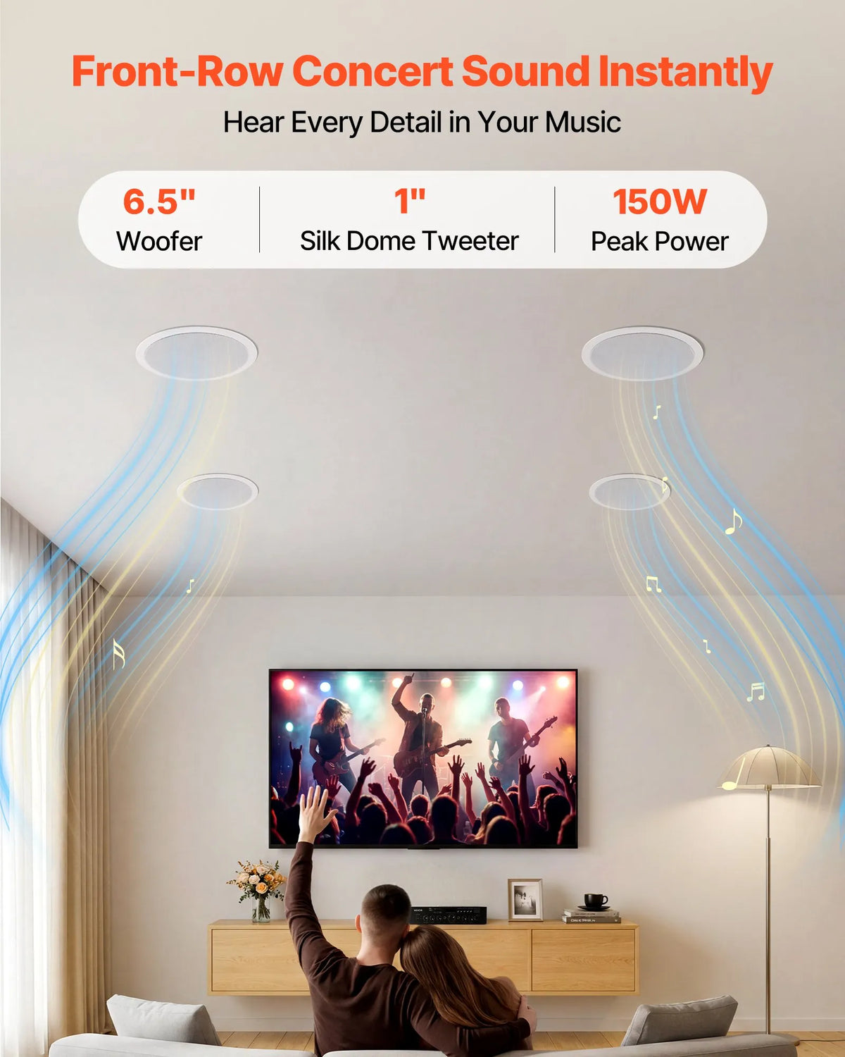 VEVOR Bluetooth Ceiling and Wall Speaker System 16.5 cm, 4 Speakers, 2-Way, with Amplifier