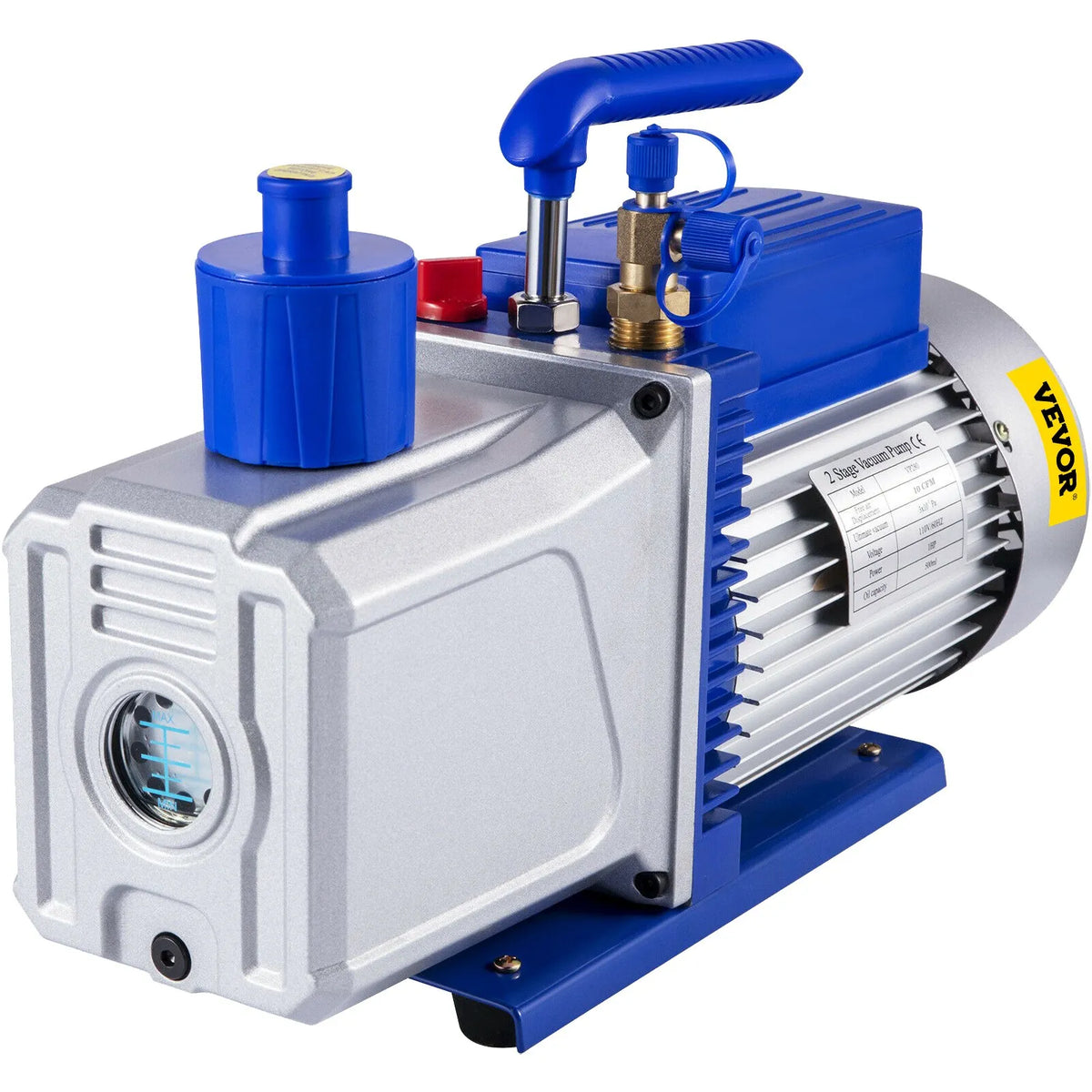 VEVOR Two-Stage Rotary Vane HVAC Vacuum Pump 717 l/min, 746 W (1 HP), Ultimate Vacuum 0.3 Pa, for Car A/C System Evacuation and Repair