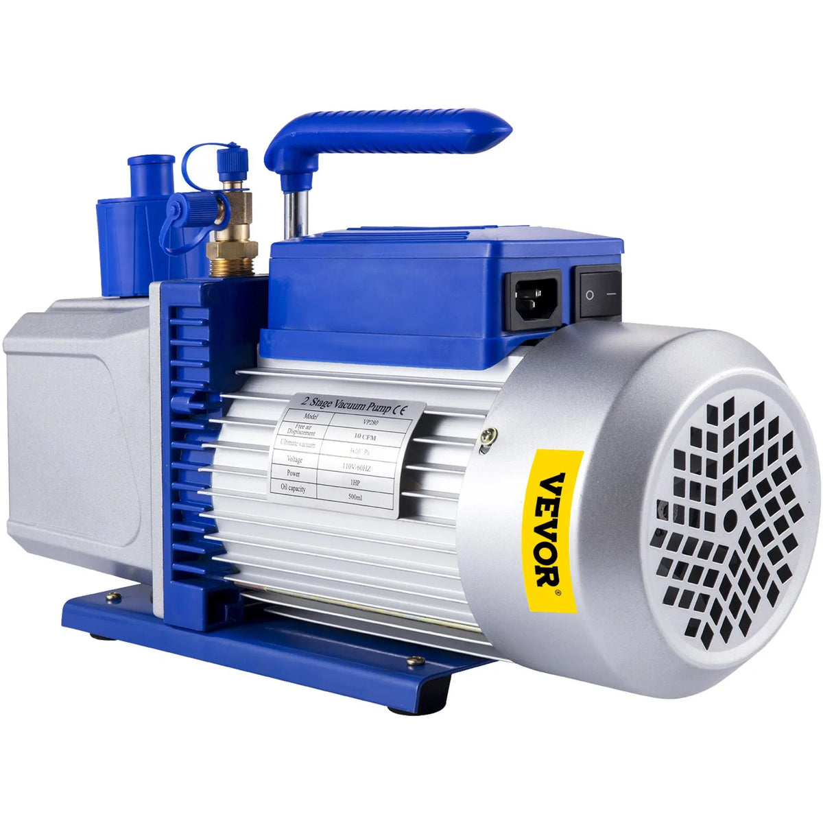 VEVOR Two-Stage Rotary Vane HVAC Vacuum Pump 717 l/min, 746 W (1 HP), Ultimate Vacuum 0.3 Pa, for Car A/C System Evacuation and Repair