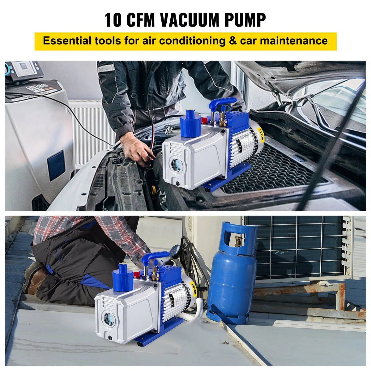 VEVOR Two-Stage Rotary Vane HVAC Vacuum Pump 717 l/min, 746 W (1 HP), Ultimate Vacuum 0.3 Pa, for Car A/C System Evacuation and Repair