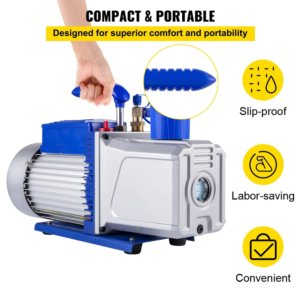 VEVOR Two-Stage Rotary Vane HVAC Vacuum Pump 717 l/min, 746 W (1 HP), Ultimate Vacuum 0.3 Pa, for Car A/C System Evacuation and Repair