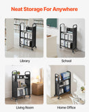 Ripojošs bibliotēkas grāmatu ratiņš, 150 kg kravnesība, 77 × 38 × 122 cm, ar vienpusējiem V veida plauktiem un 76,2 mm fiksējamiem riteņiem, grāmatu ratiņš mājai, birojam un skolai, melns