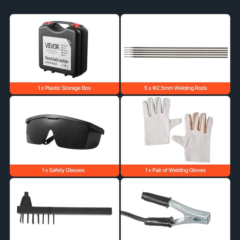 VEVOR Pārnēsājams Rokas Metināšanas Aparāts 20-130A ar Nepārtrauktu Strāvas Regulēšanu