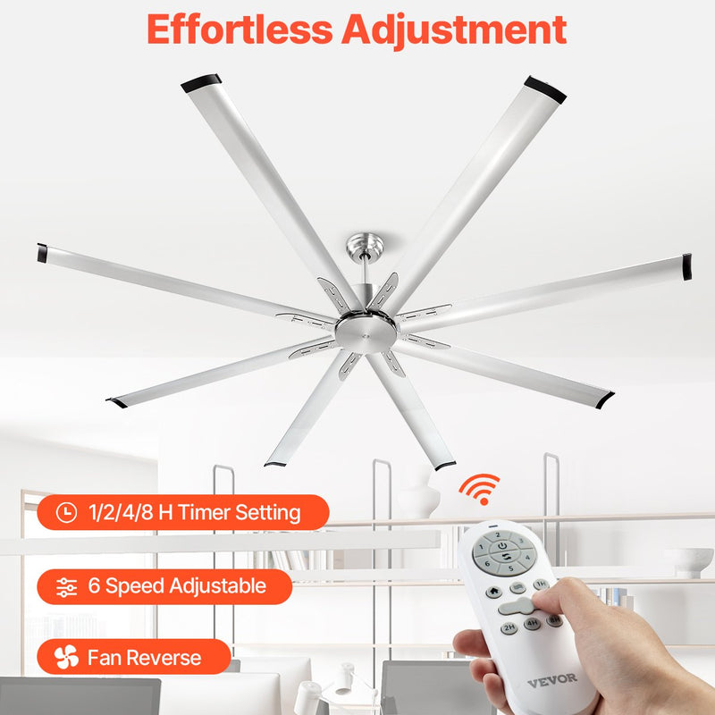 VEVOR 213 cm alumīnija griestu ventilators bez apgaismojuma, tālvadības pults, matēta niša