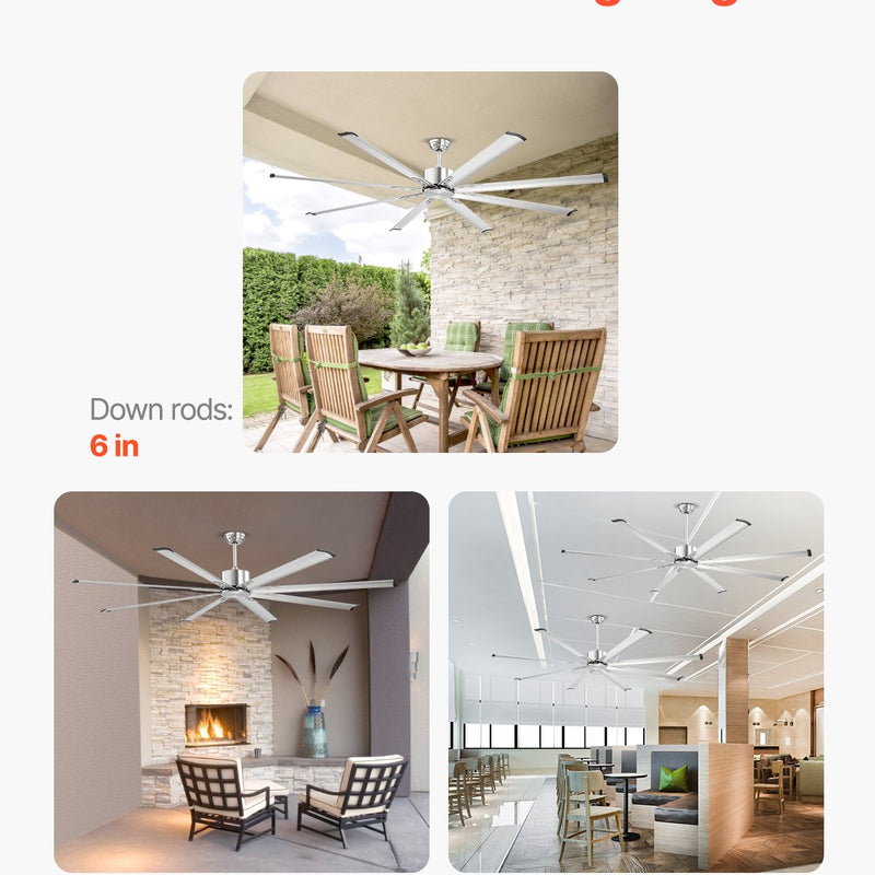 VEVOR 213 cm alumīnija griestu ventilators bez apgaismojuma, tālvadības pults, matēta niša