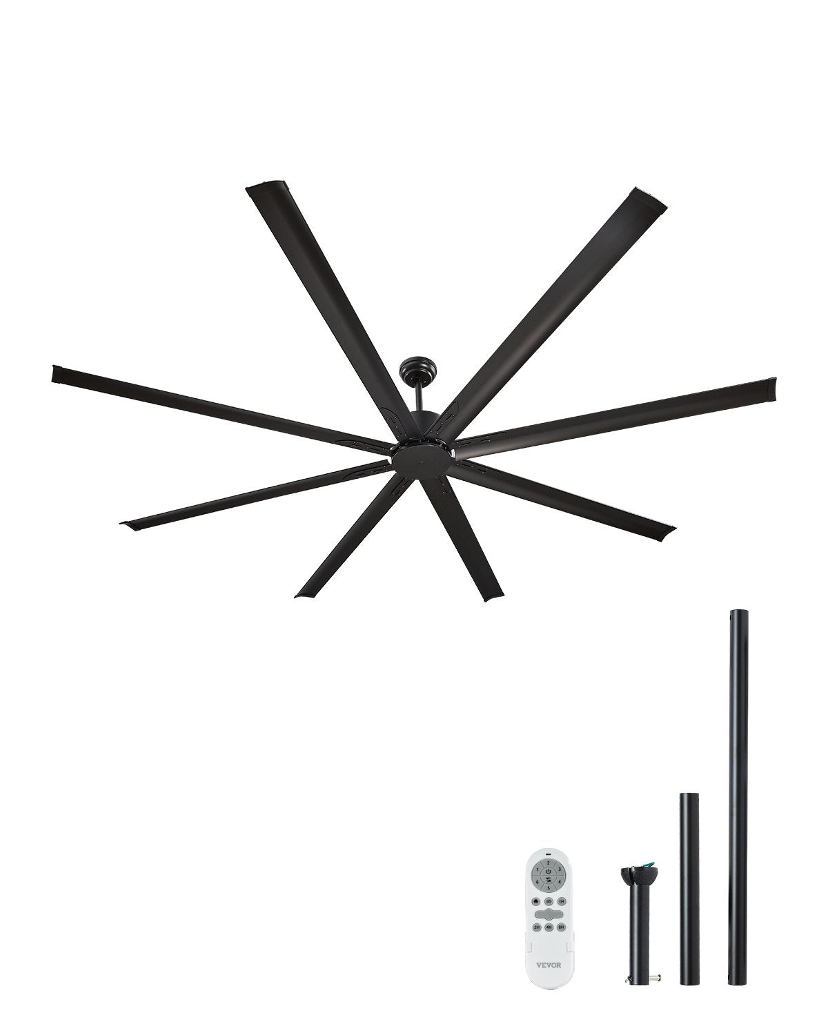 VEVOR 244 cm Aluminium Ceiling Fan without Light, Remote Control, DC Motor, Black