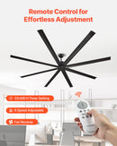 VEVOR 244 cm alumīnija griestu ventilators bez apgaismojuma, tālvadība, līdzstrāvas motors, melns