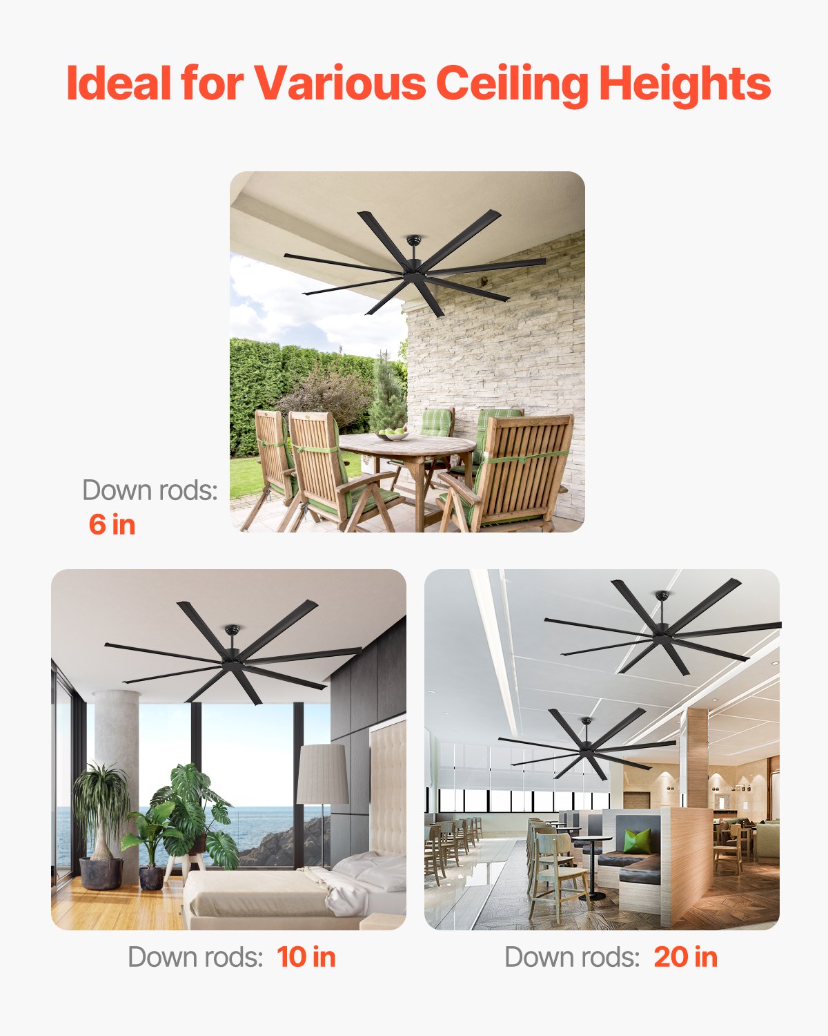 VEVOR 244 cm Aluminium Ceiling Fan without Light, Remote Control, DC Motor, Black