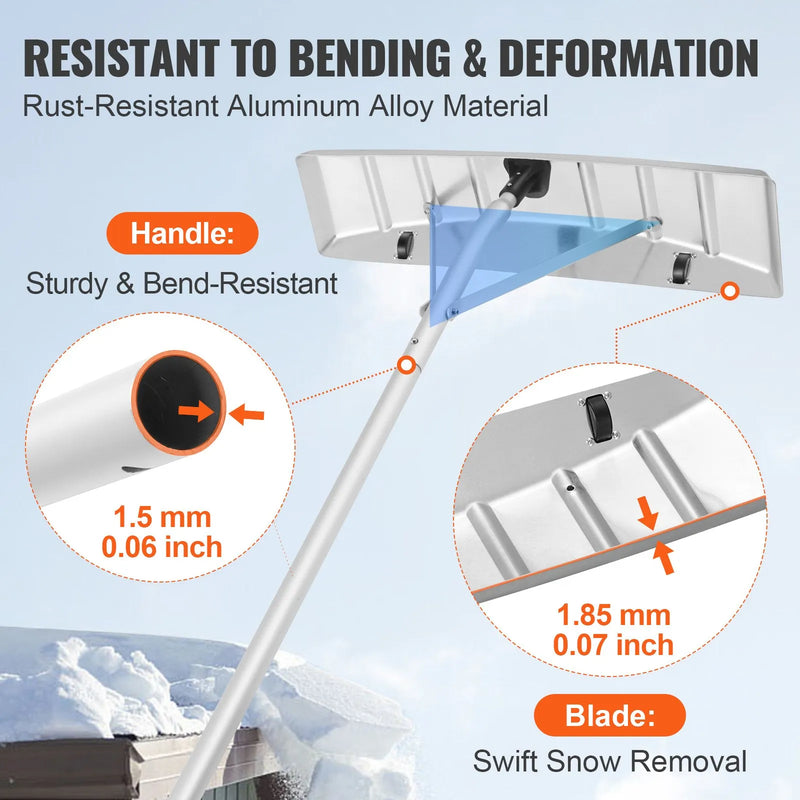Sniega jumta lāpsta, 63,5 cm asmens, 640 cm alumīnija kāts ar rullīšiem jumta aizsardzībai, neslīdošs rokturis, viegli saliekama un lietojama jumta, automašīnas sniega un slapjo lapu tīrīšanai