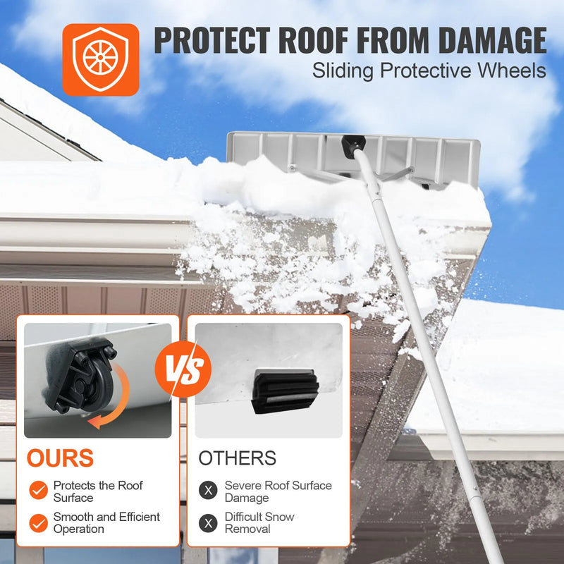 Sniega jumta lāpsta, 63,5 cm asmens, 640 cm alumīnija kāts ar rullīšiem jumta aizsardzībai, neslīdošs rokturis, viegli saliekama un lietojama jumta, automašīnas sniega un slapjo lapu tīrīšanai