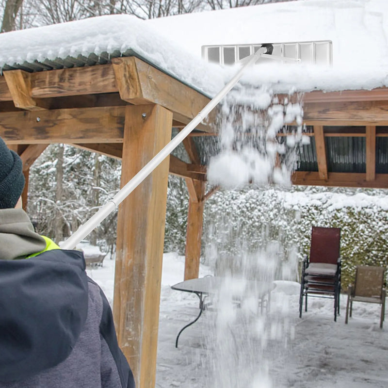 Sniega jumta lāpsta, 63,5 cm asmens, 640 cm alumīnija kāts ar rullīšiem jumta aizsardzībai, neslīdošs rokturis, viegli saliekama un lietojama jumta, automašīnas sniega un slapjo lapu tīrīšanai
