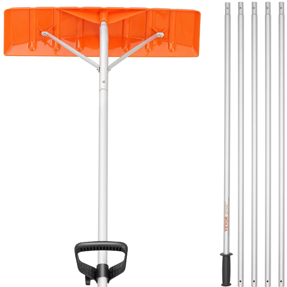 Snow Roof Shovel, 63.5 cm Plastic Blade, 640 cm Aluminium Handle, Non-Slip Grip, Easy to Fold and Use for Roof, Car Snow and Wet Leaf Cleaning