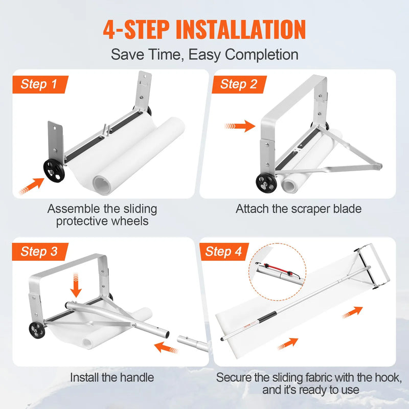 Sniega jumta lāpsta, 914 cm alumīnija kāts ar slīdragu, 48,3 cm premium asmens, droša jumtam ar rullīšiem, neslīdošs rokturis, piemērota mājas jumtiem, automašīnu sniegam un slapjām lapām