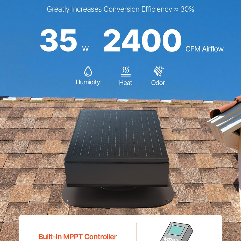 VEVOR 35 W saules ventilators bēniņiem ar gudro termostatu un bezsuku motoru