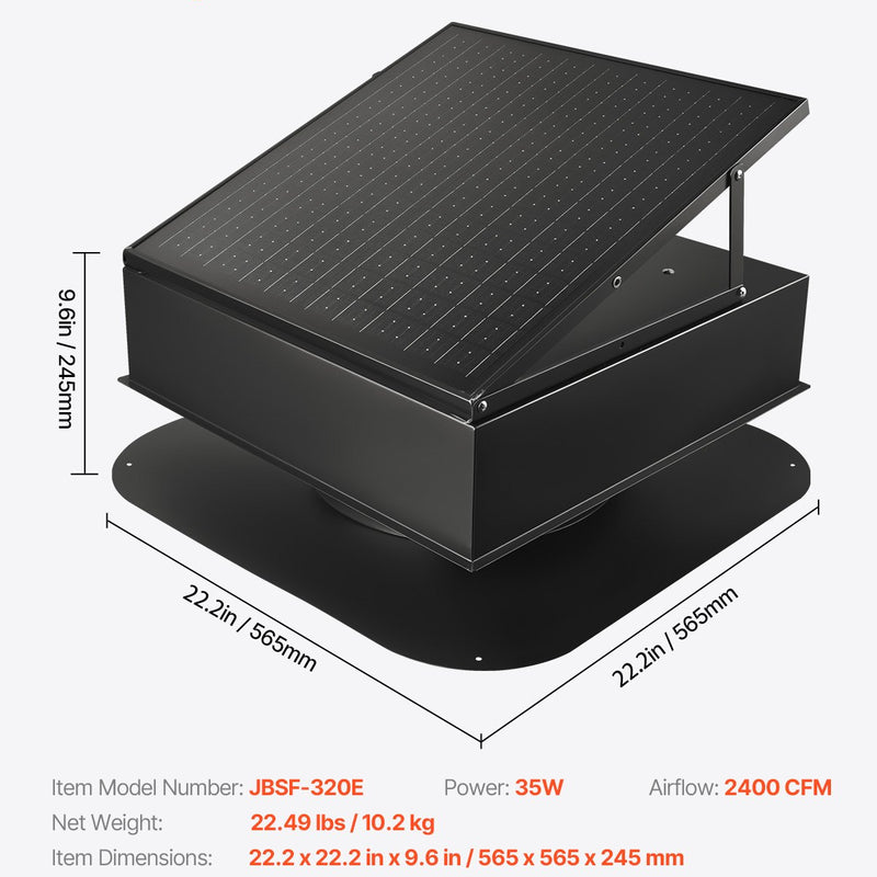 VEVOR 35 W saules ventilators bēniņiem ar gudro termostatu un bezsuku motoru
