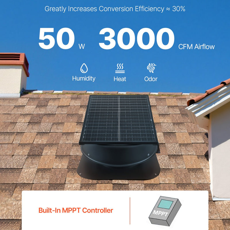 VEVOR 50 W saules jumta bēniņu izplūdes ventilators ar viedtermostatu un tālvadības pulti