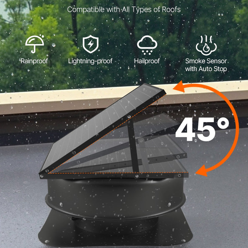 VEVOR 50 W saules jumta bēniņu izplūdes ventilators ar viedtermostatu un tālvadības pulti