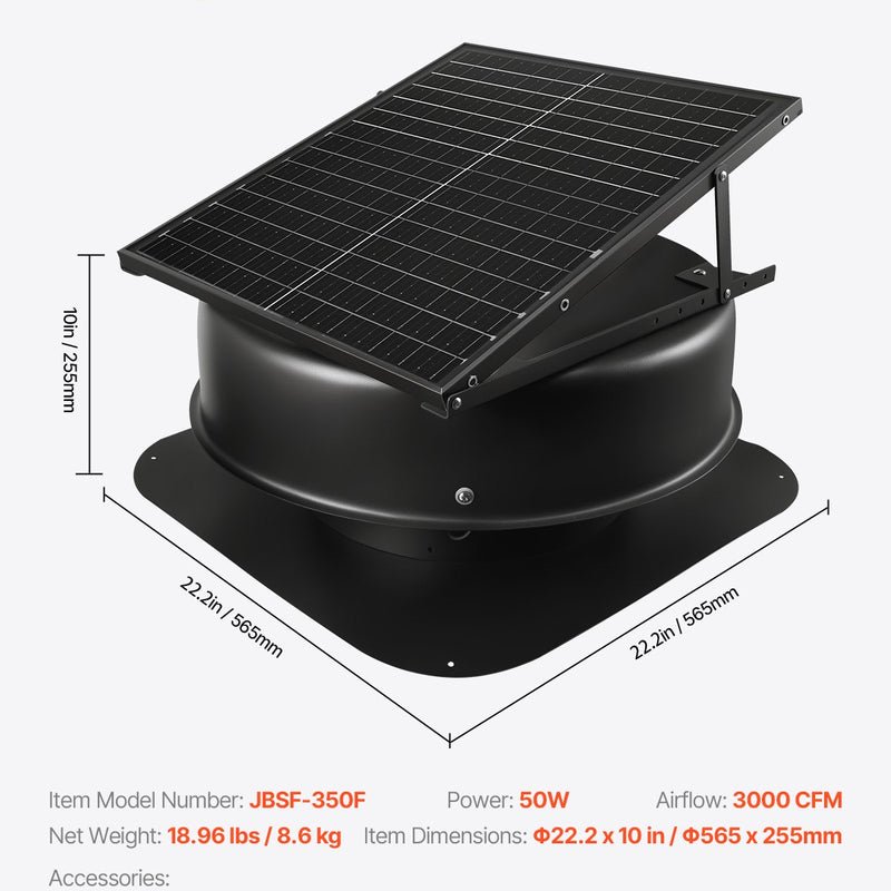 VEVOR 50 W saules jumta bēniņu izplūdes ventilators ar viedtermostatu un tālvadības pulti
