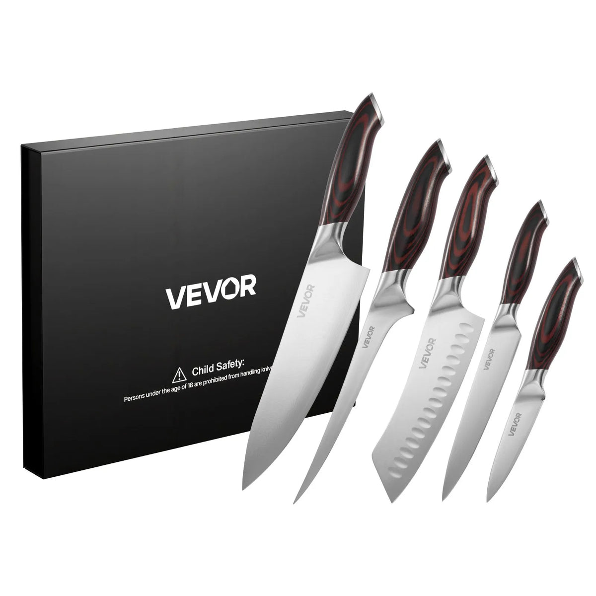 VEVOR Professional Kitchen Knife Set 5 Pieces, High Carbon Stainless Steel, Ergonomic Handles