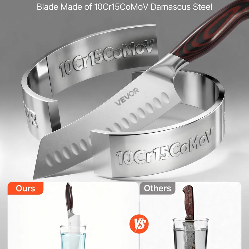 VEVOR virtuves nažu komplekts, 5 daļas, augsta oglekļa nerūsējošā tērauda asi naži, izturīgi un noturīgi pret rūsu, profesionāli virtuves naži ar ergonomisku, pret plaisāšanu izturīgu rokturi precīzai griešanai