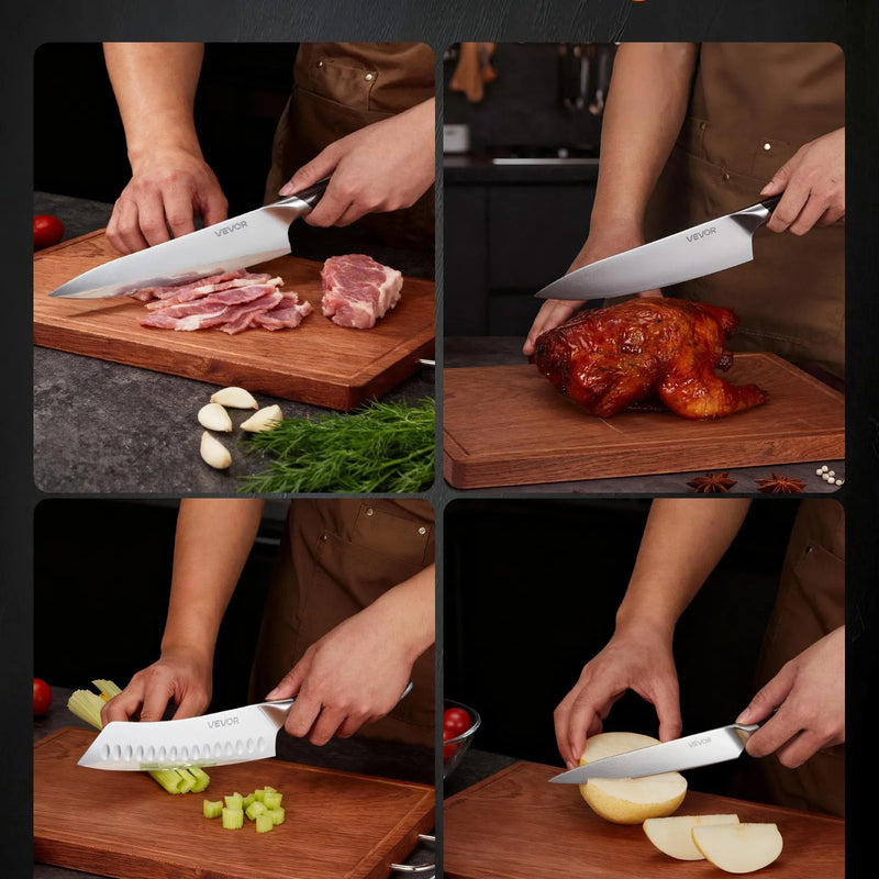 VEVOR virtuves nažu komplekts, 5 daļas, augsta oglekļa nerūsējošā tērauda asi naži, izturīgi un noturīgi pret rūsu, profesionāli virtuves naži ar ergonomisku, pret plaisāšanu izturīgu rokturi precīzai griešanai