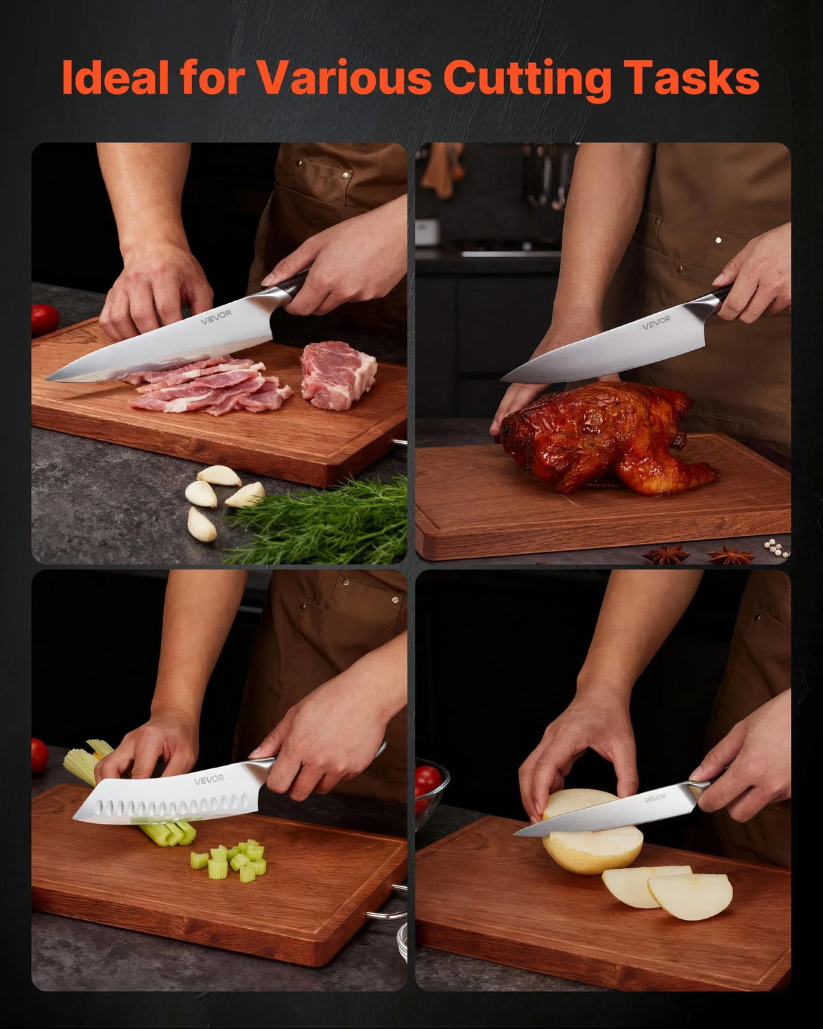 VEVOR Professional Kitchen Knife Set 5 Pieces, High Carbon Stainless Steel, Ergonomic Handles