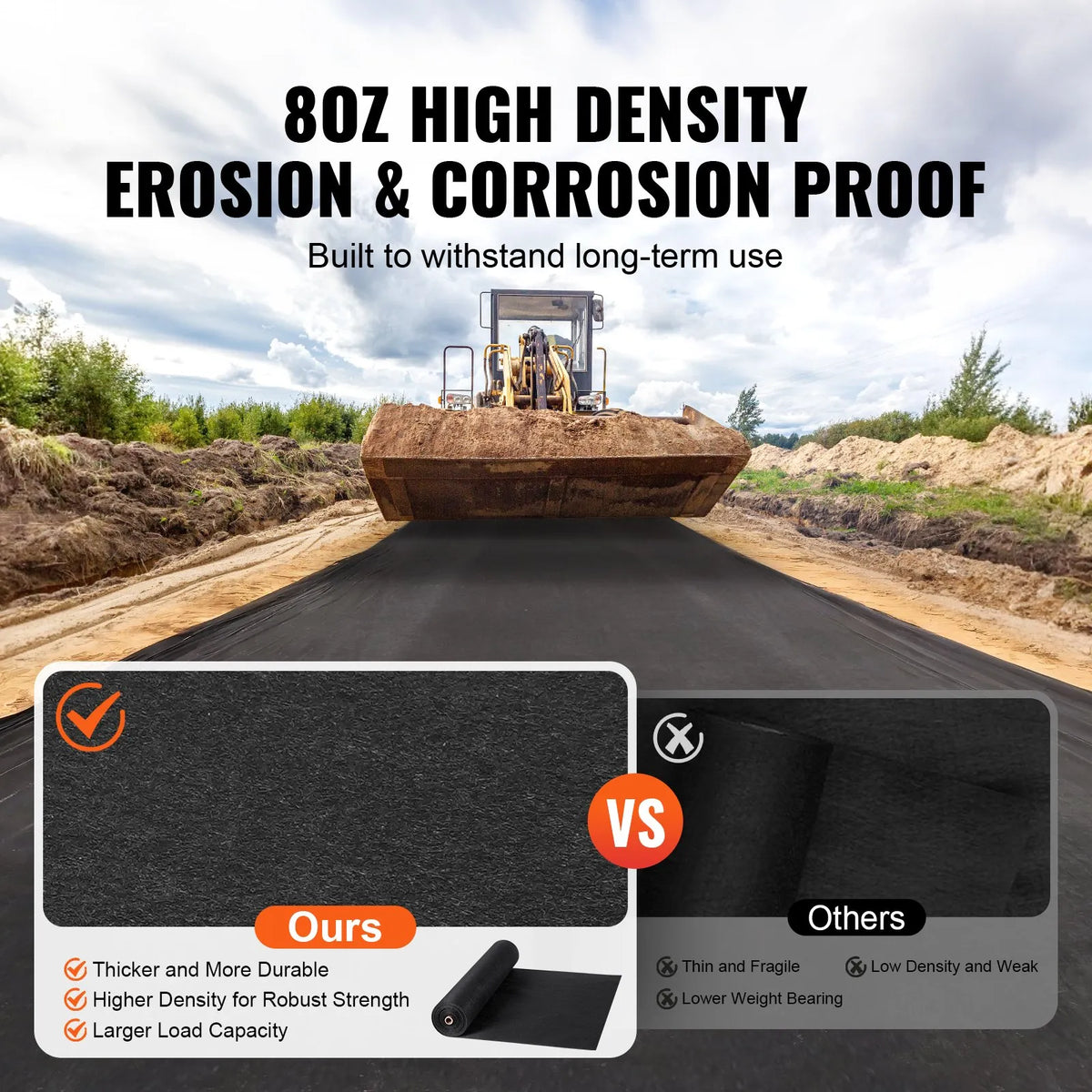 VEVOR neausts ģeotekstila audums zem grants 1,2 x 30,5 m, 226,8 g/m² piebraucamā ceļa un ainavu audums, izturīga nezāļu barjeras plēve, augsnes seguma audums nezāļu kontrolei un franču drenām, melns - ZEMLETES.LV