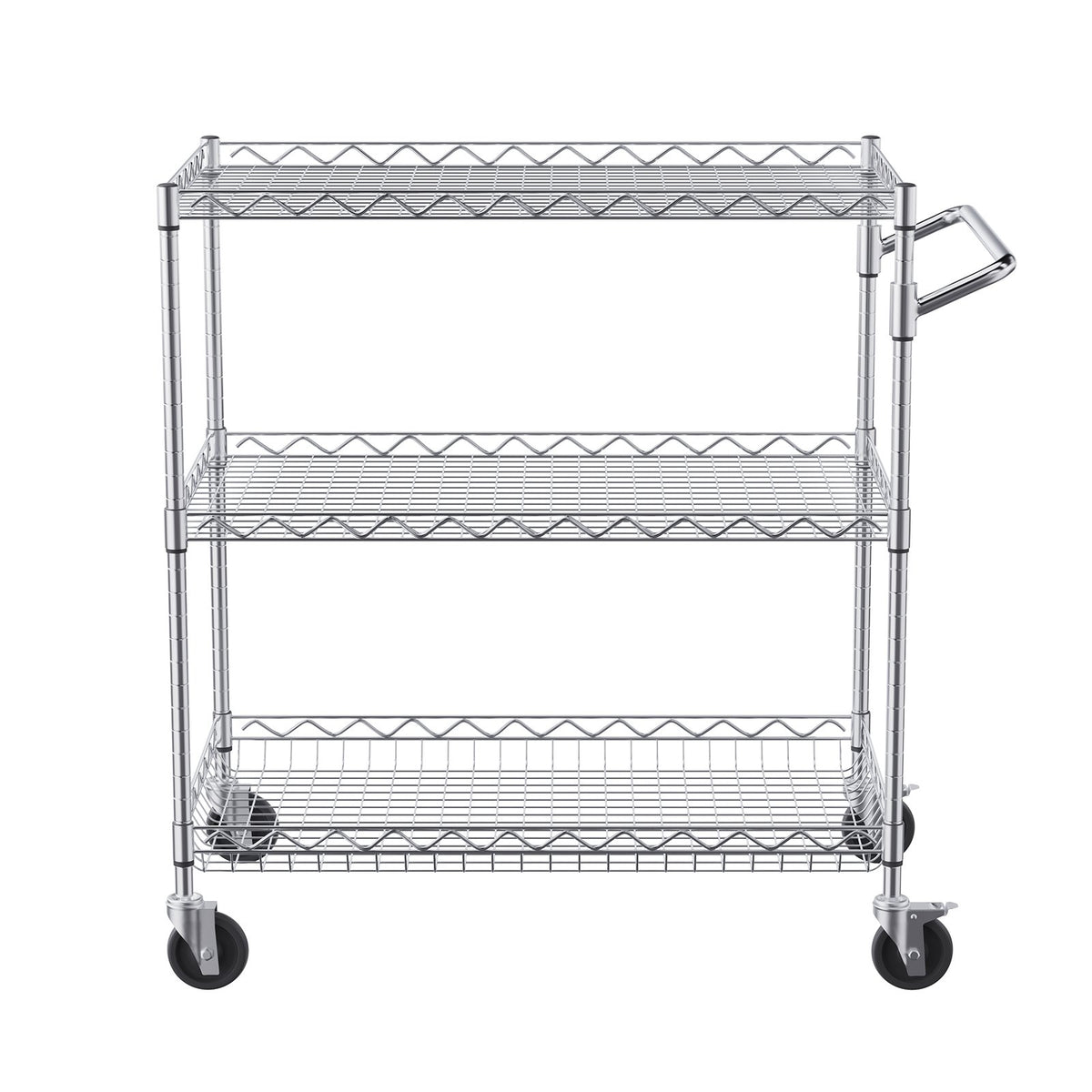 VEVOR Kitchen Trolley with 3 Shelves, 300 kg Capacity, Steel, 80 mm Deep Baskets and 6 Hooks