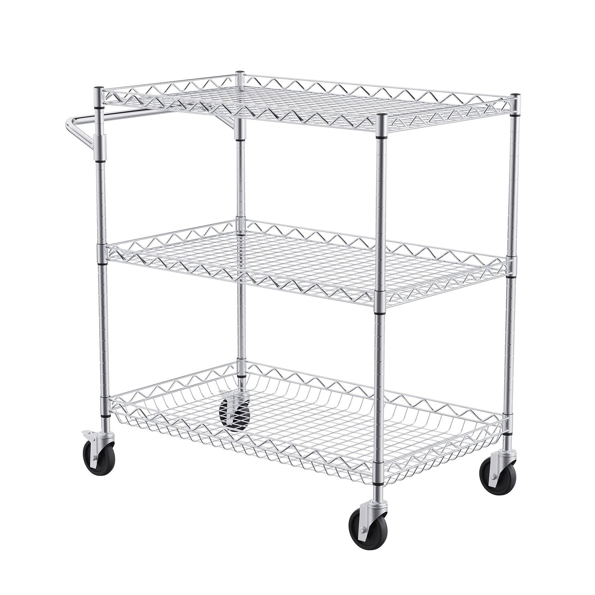 VEVOR Kitchen Trolley with 3 Shelves, 300 kg Capacity, Steel, 80 mm Deep Baskets and 6 Hooks