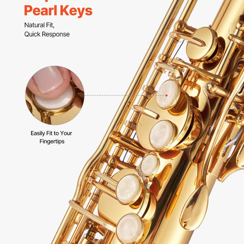 VEVOR tenora saksofons B♭, profesionāls misiņa modelis ar 23 taustiņiem, komplekts iesācējiem ar futlāri, iemuti, siksnām, tīrīšanas drānu un cimdiem, zelta krāsa
