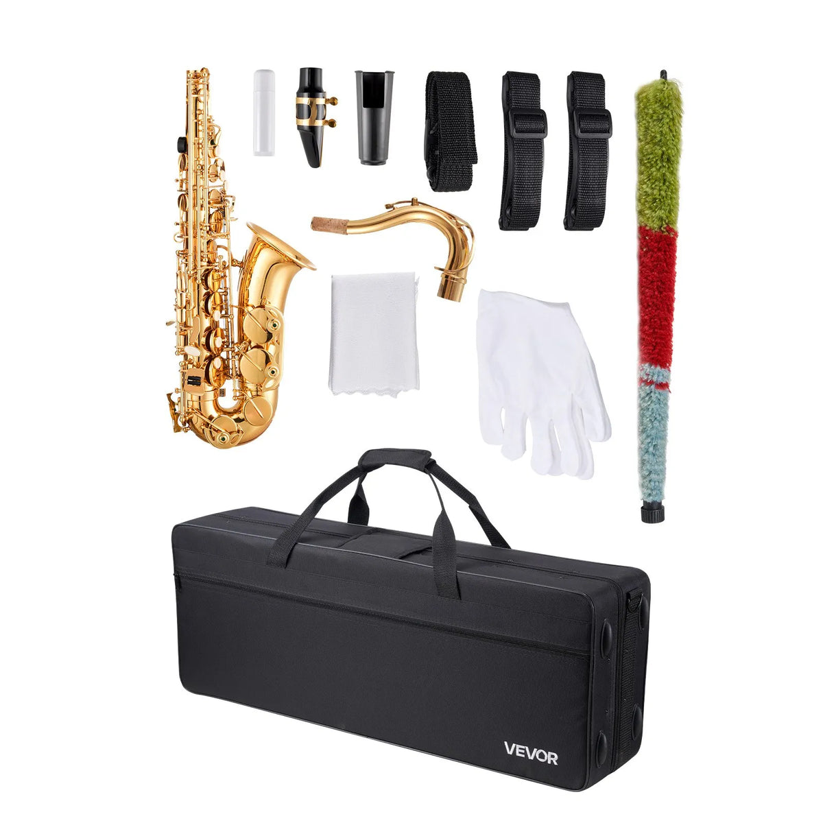 VEVOR Tenor Saxophone B♭, Brass, 23 Keys, Beginner Kit with Case, Mouthpieces and Straps, Gold