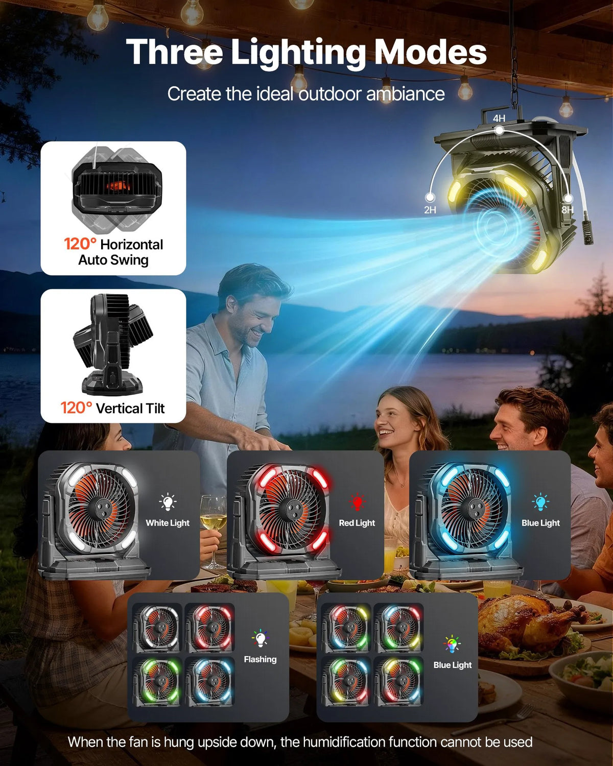 VEVOR miglas ventilators ar motoru virs 2700 apgr./min, ūdens dzesēšanas ventilators ar 9 l ūdens tvertni, 10 000 mAh akumulatoru, 4 ātruma un 5 apgaismojuma režīmi, piemērots iekštelpām, ārtelpām un terasei - ZEMLETES.LV