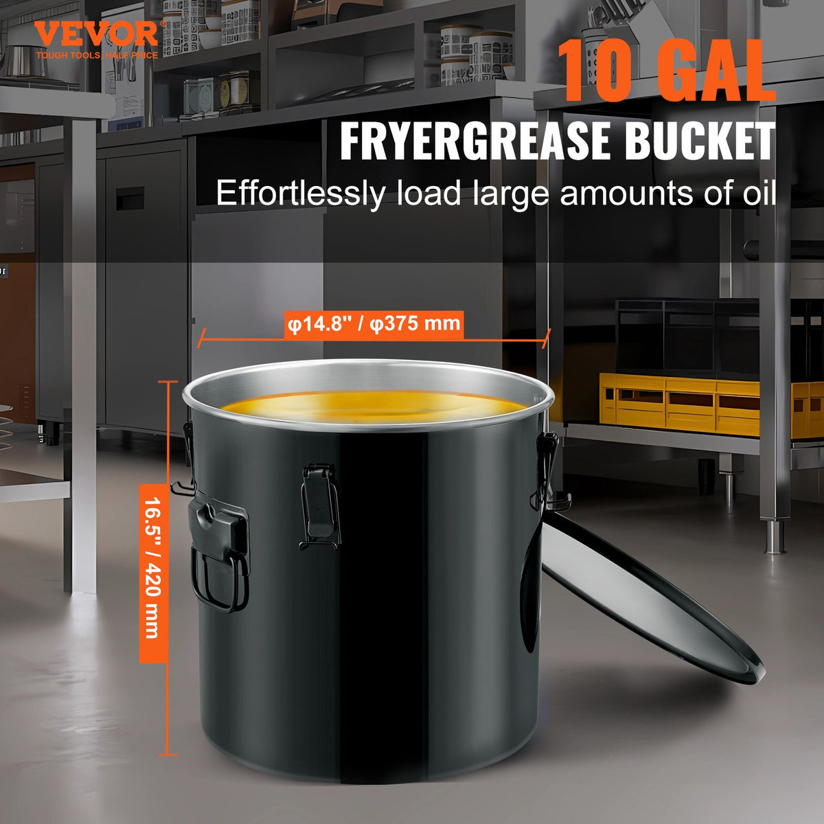 VEVOR 38 L Oil Fryer Tank, Stainless Steel with Lid, Filter and Wheels