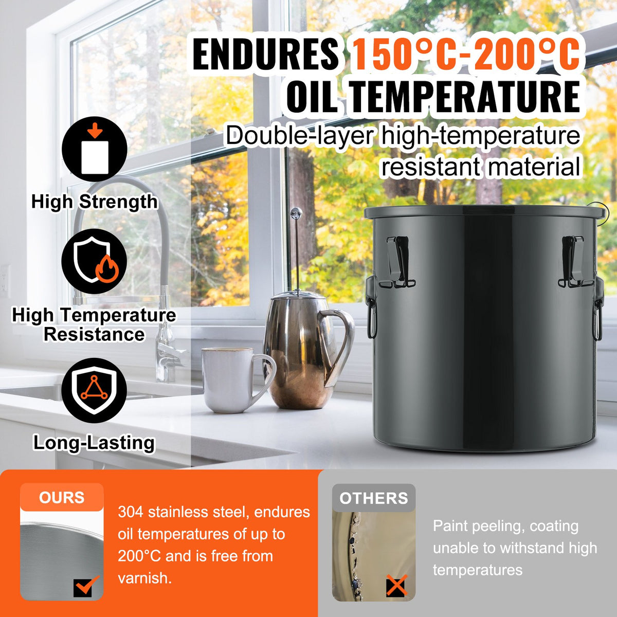 VEVOR 38 L Oil Fryer Tank, Stainless Steel with Lid, Filter and Wheels
