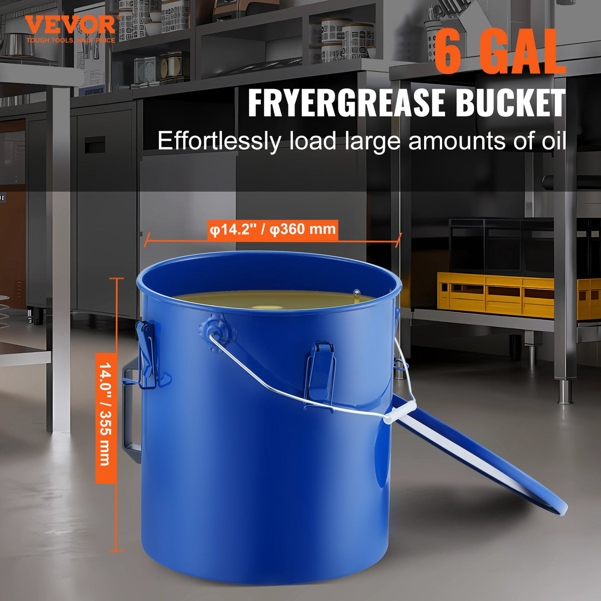 VEVOR Deep Fryer Oil Tank 22.7 L, Carbon Steel with Anti-Corrosion Coating, Lid and Filter Bag