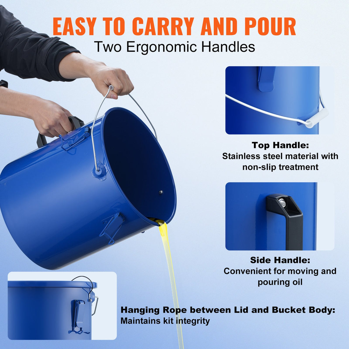 VEVOR Deep Fryer Oil Tank 22.7 L, Carbon Steel with Anti-Corrosion Coating, Lid and Filter Bag