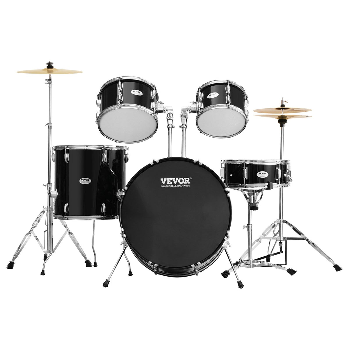 VEVOR täissuuruses trummikomplekt 5-osaline 56 cm taldrikute, hi-hat-pedaali, istme ja pulkadega, must