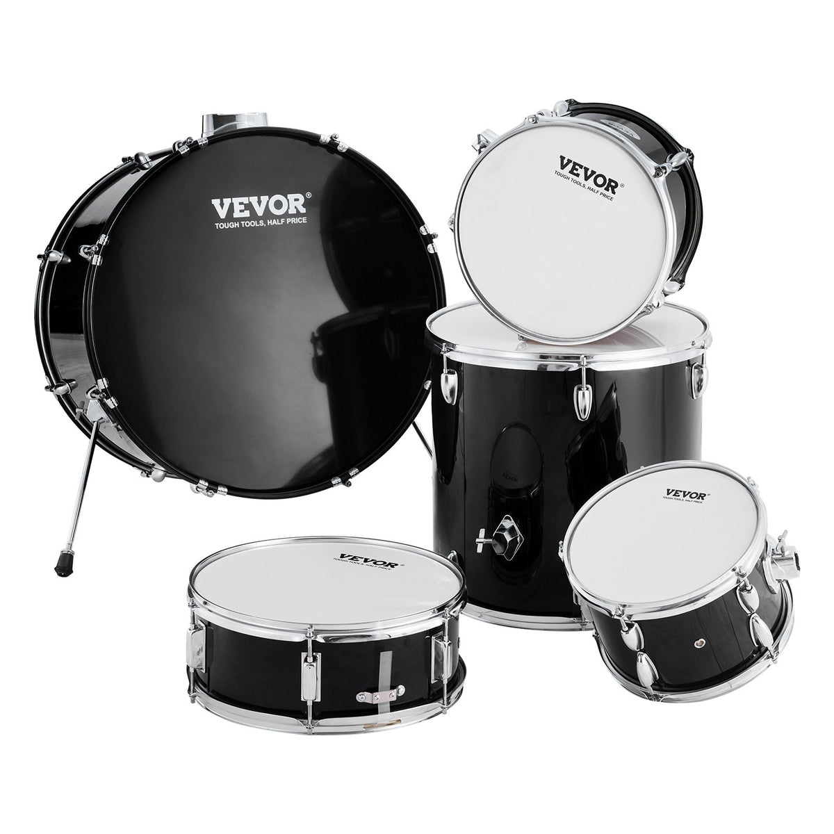 VEVOR täissuuruses trummikomplekt 5-osaline 56 cm taldrikute, hi-hat-pedaali, istme ja pulkadega, must