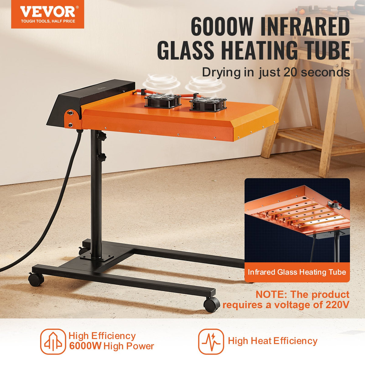 VEVOR automaatne infrapuna-siiditrükikuivati 6000 W, 48 × 53 cm