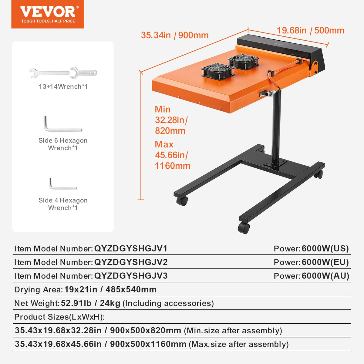 VEVOR automaatne infrapuna-siiditrükikuivati 6000 W, 48 × 53 cm