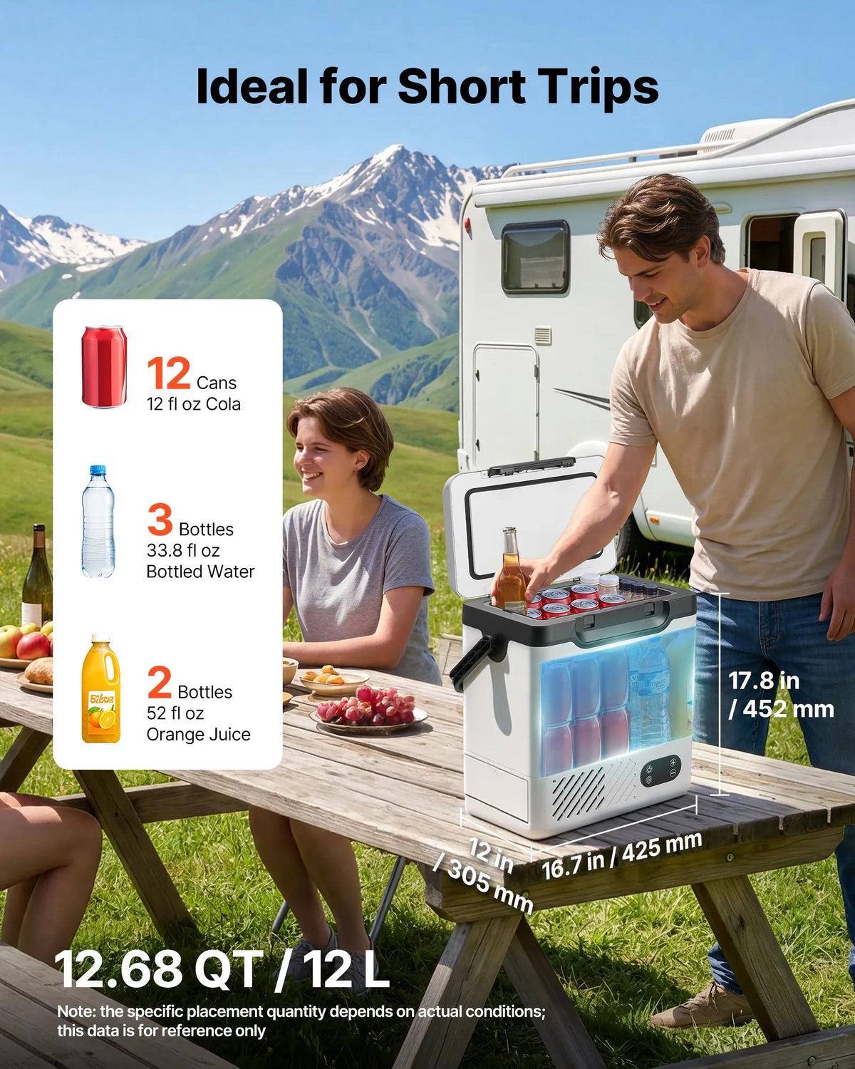 VEVOR 12 l auto ledusskapis ar kompresoru, pārnēsājama 12 V/24 V DC un 100–240 V AC elektriskā saldētava ar rokturi, temperatūra no -20 °C līdz 20 °C, kemperiem, automašīnām, laivām un kempingam
