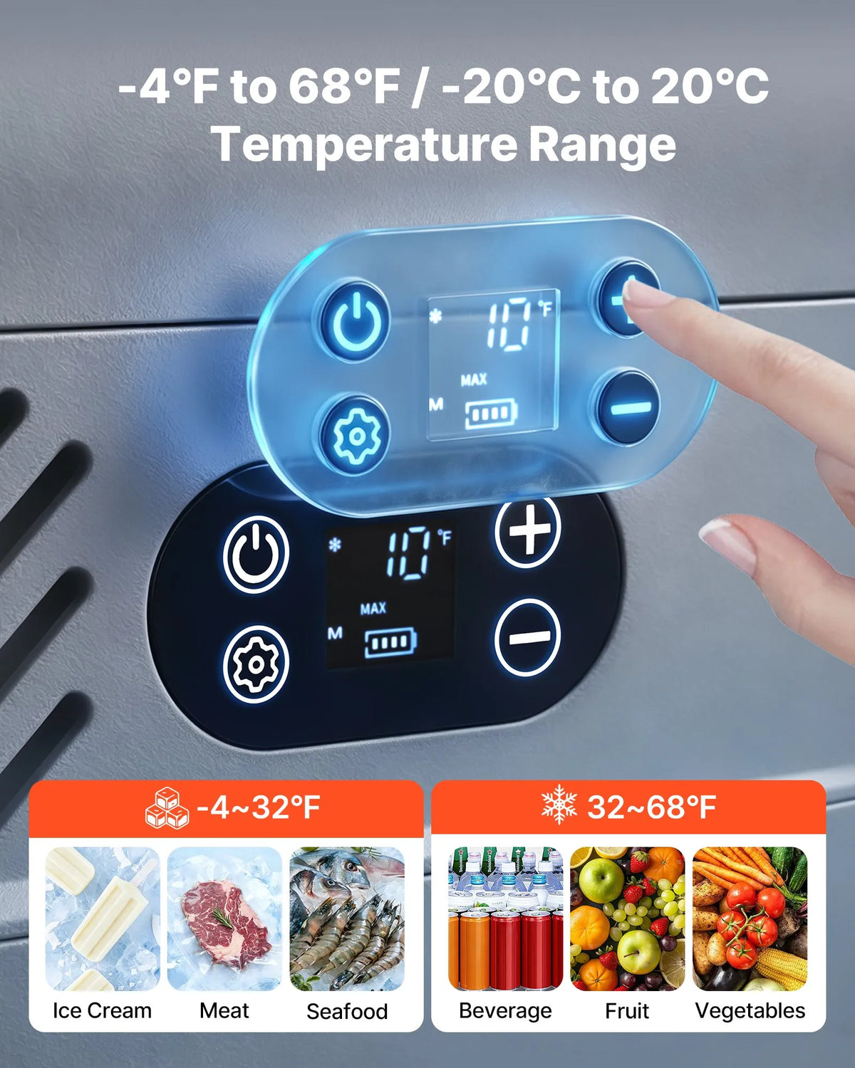 VEVOR 12 l auto ledusskapis ar kompresoru, pārnēsājama 12 V/24 V DC un 100–240 V AC elektriskā saldētava ar rokturi, temperatūra no -20 °C līdz 20 °C, kemperiem, automašīnām, laivām un kempingam