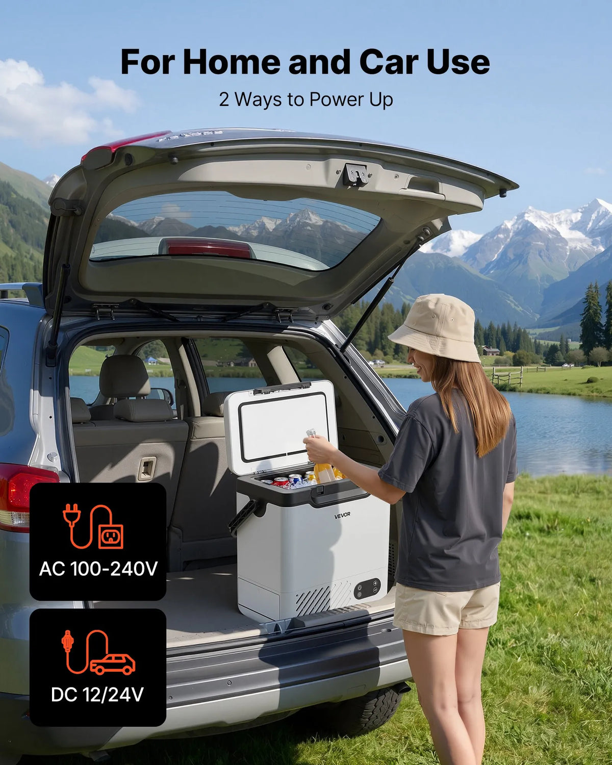 VEVOR 12 l auto ledusskapis ar kompresoru, pārnēsājama 12 V/24 V DC un 100–240 V AC elektriskā saldētava ar rokturi, temperatūra no -20 °C līdz 20 °C, kemperiem, automašīnām, laivām un kempingam