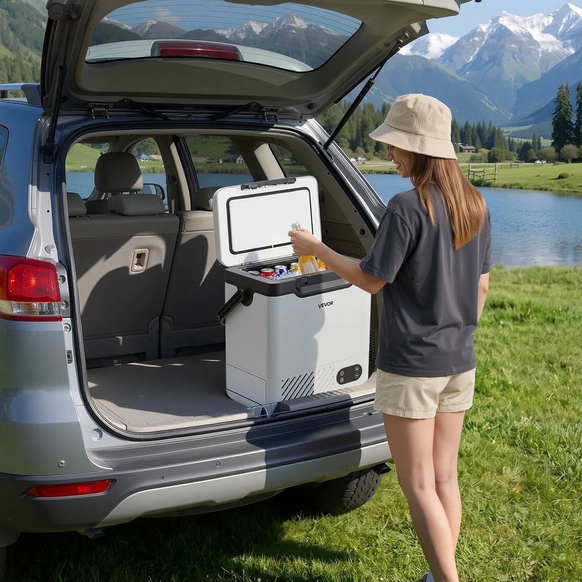VEVOR 12 l auto ledusskapis ar kompresoru, pārnēsājama 12 V/24 V DC un 100–240 V AC elektriskā saldētava ar rokturi, temperatūra no -20 °C līdz 20 °C, kemperiem, automašīnām, laivām un kempingam