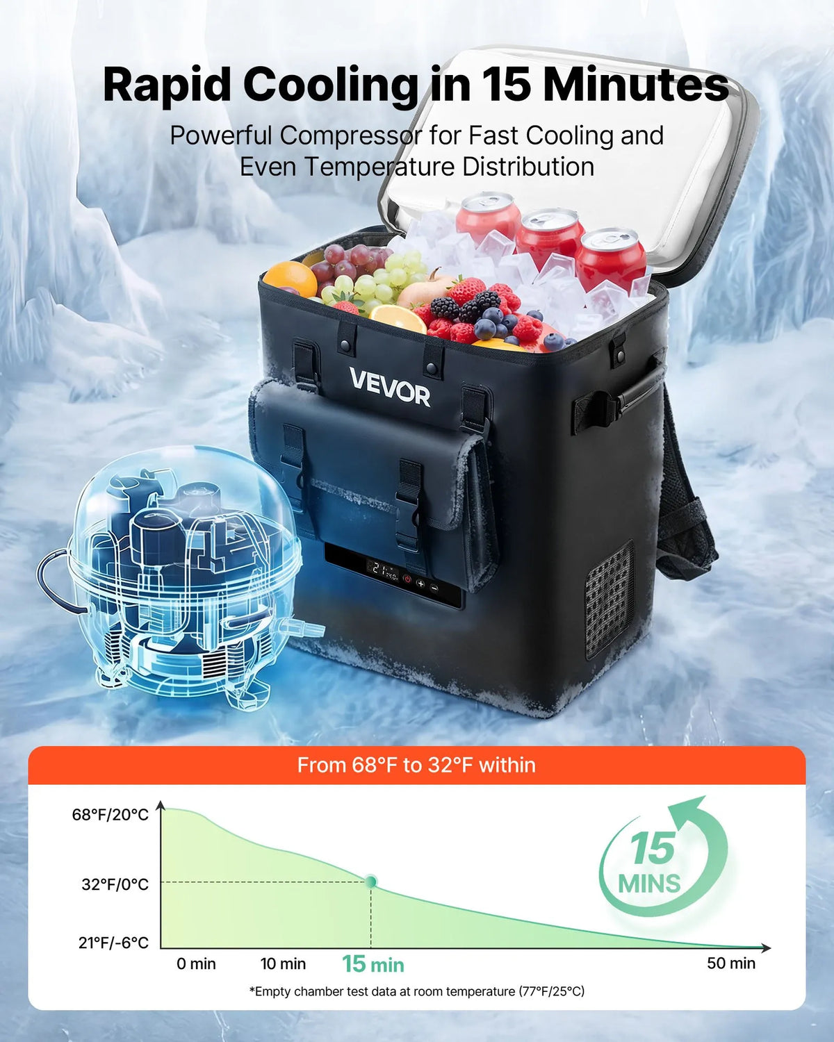 VEVOR 13 l pārnēsājams automašīnas kompresora ledusskapis 12/24 V līdzstrāvai, no -6 līdz 10 °C