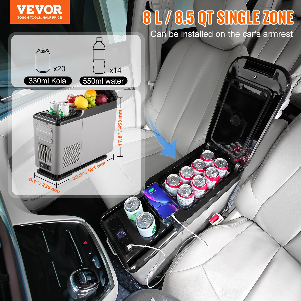 15L VEVOR Portable Car Fridge Freezer with Compressor, Single Zone, for Car and Home Use