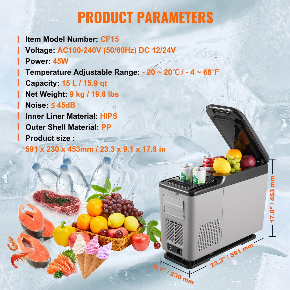 15L VEVOR Portable Car Fridge Freezer with Compressor, Single Zone, for Car and Home Use