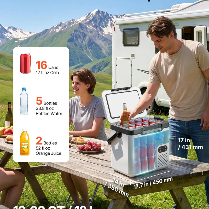 VEVOR 18 l auto ledusskapis ar kompresoru, pārnēsājama 12 V/24 V DC un 100–240 V AC elektriskā saldētava ar rokturi, temperatūra no -20 °C līdz 20 °C, kemperiem, automašīnām, laivām un kempingam
