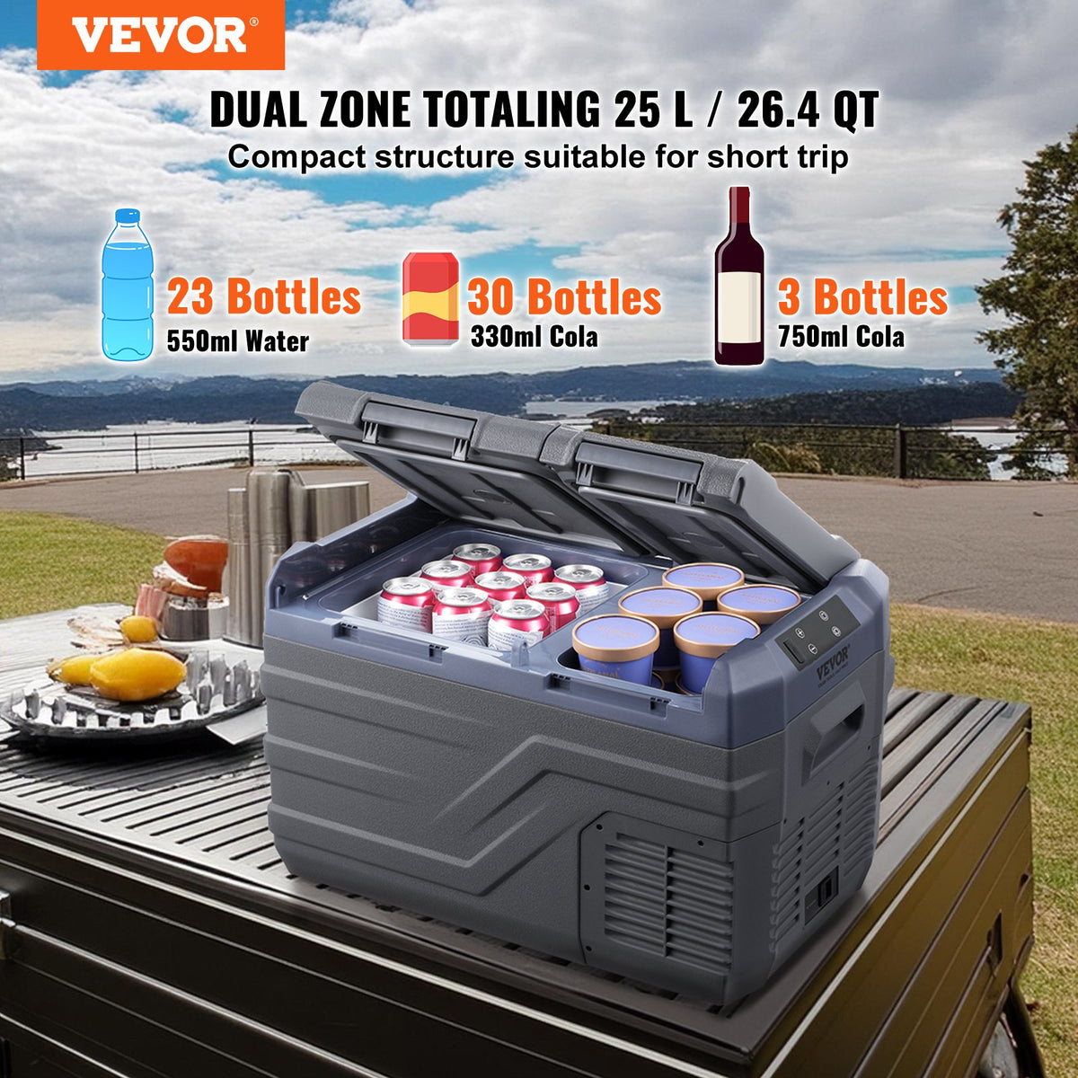 25L VEVOR Portable Car Cooler/Freezer Compressor, Dual Zone