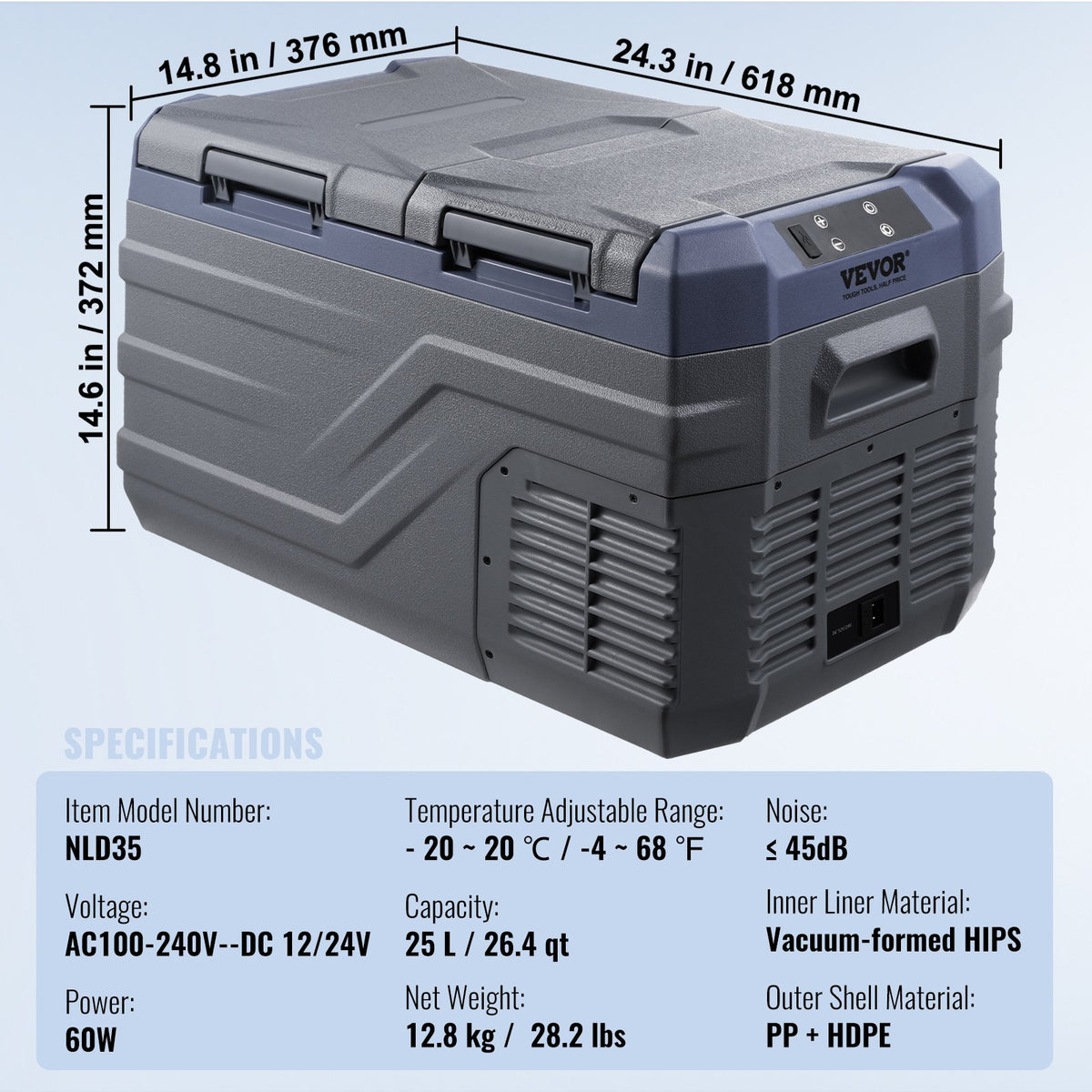 25L VEVOR Portable Car Cooler/Freezer Compressor, Dual Zone